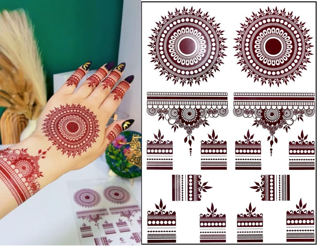Henna Tattoo Stencils, Reuseable Mehndi Hollow Template for Hands DIY Tattooing, Sheets Arabic & Indian Mehndi Stencil for Women, Girls