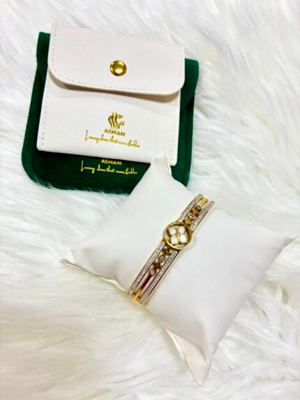 White and Golden Clover Bangle
