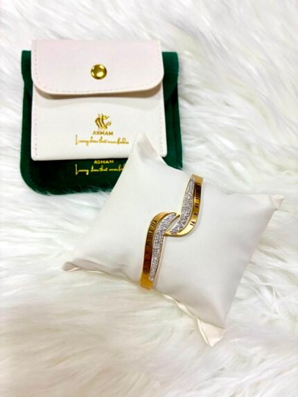 Golden Bangle with Rhinestones