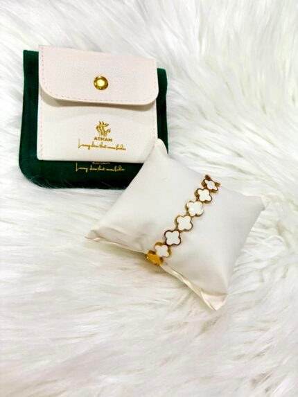 White And Golden Clover Bangle