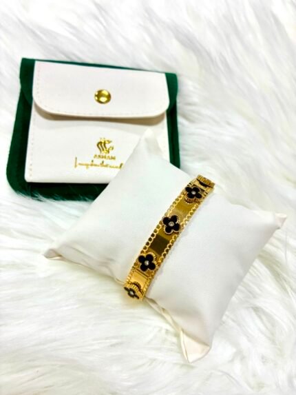 ASMAM Black & Golden Rhinestone Clover Bangle