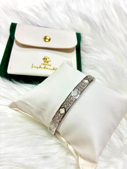 ASMAM Silver and White Clover Bangle with Rhinestone's