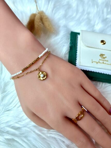 Gilded Pearl Beaded Layered Bracelet