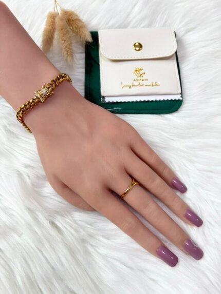 Gold Curb Chain Bracelet with Crystal Clasp